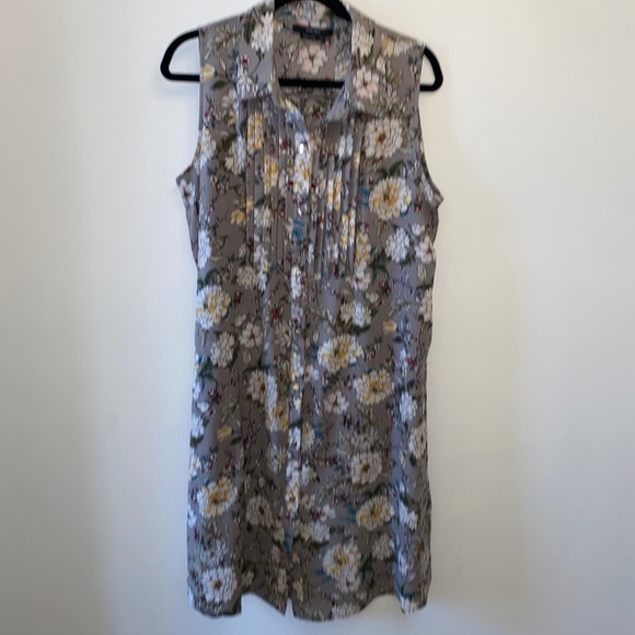 Vertigo Gray Floral button down sleeveless shirt dress - Picture 1 of 7
